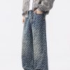 H3816 Men's 13.7 OZ All‑Over Printing Loose Straight Denim Jeans