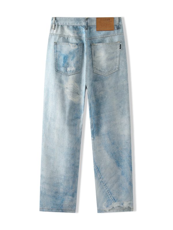 6682 Men's 11.8 OZ 3D Digital Printing Slim Fit Straight Jeans