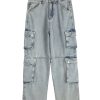 8557 Men's 14.2 OZ Vintage Light Wash Cargo Baggy Jeans