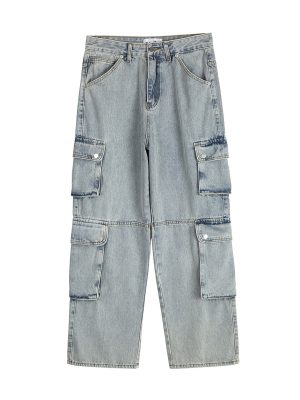 8557 Men's 14.2 OZ Vintage Light Wash Cargo Baggy Jeans