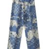 3752 Men's 10.4 OZ 100% Cotton Baggy Checkered Jacquard Denim Jeans