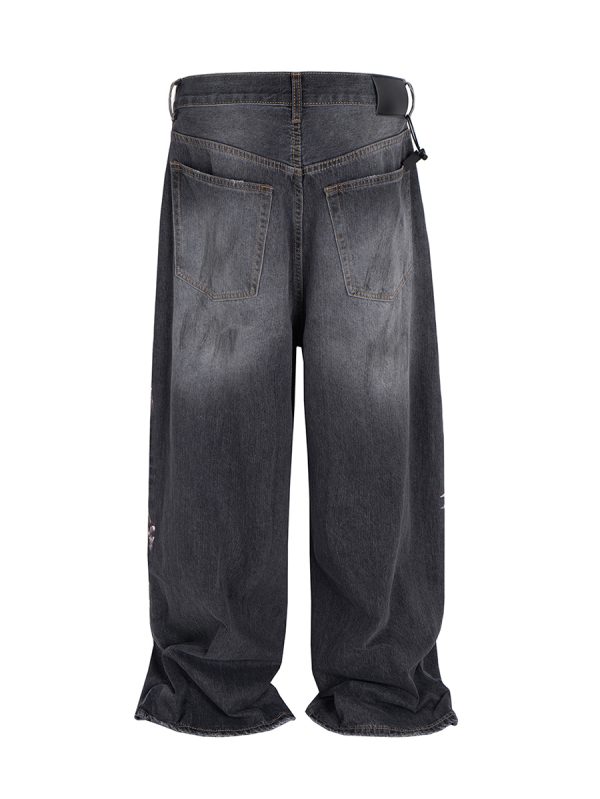 TJ129 Men's 13.8 OZ Paint Splatter Charcoal Black Baggy Jeans