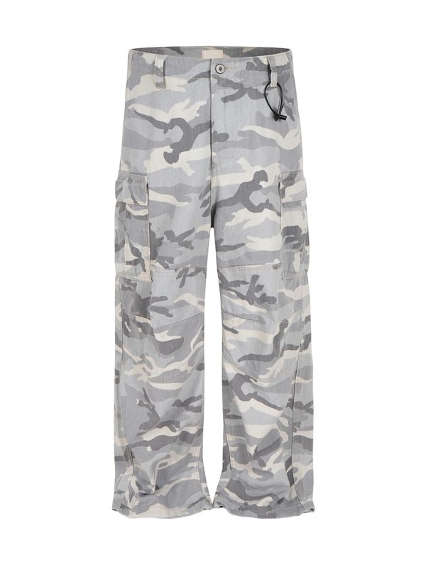 ZJ113  Men's 100% Cotton Baggy Military Snow Camo Cargo Pants