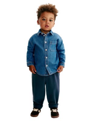 Baby Boys 6.6 OZ Classic Minimal Casual 100% Cotton Long Sleeve Denim Shirts