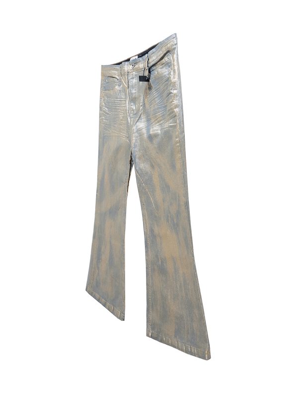 ZJ151 Men's 13.6 OZ Stretch Foil Hot‑Stamping Coated Flared Jeans