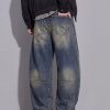 PB004 Men's 12.8 OZ Banana Curved‑leg Cut Vintage Faded Jeans