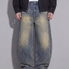 PB004 Men's 12.8 OZ Banana Curved‑leg Cut Vintage Faded Jeans
