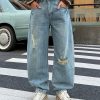 9205 Men's Curved‑leg Back‑half Elastic Waistband Ripped Jeans