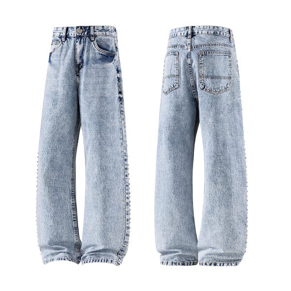 19911  Men's 13 OZ Relaxed Straight Acid Snow Wash Beaded Jeans