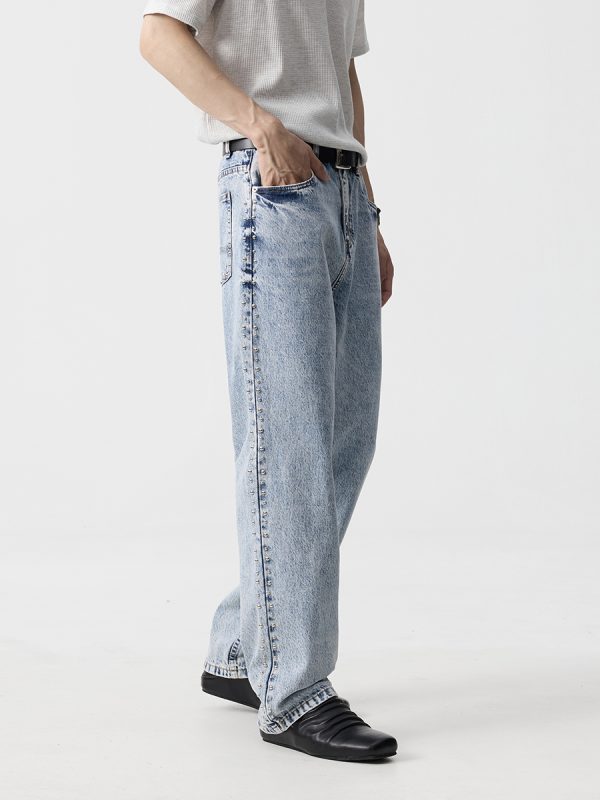 19911  Men's 13 OZ Relaxed Straight Acid Snow Wash Beaded Jeans