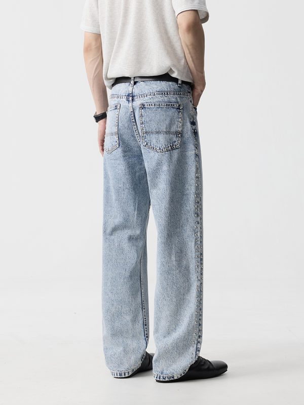 19911  Men's 13 OZ Relaxed Straight Acid Snow Wash Beaded Jeans
