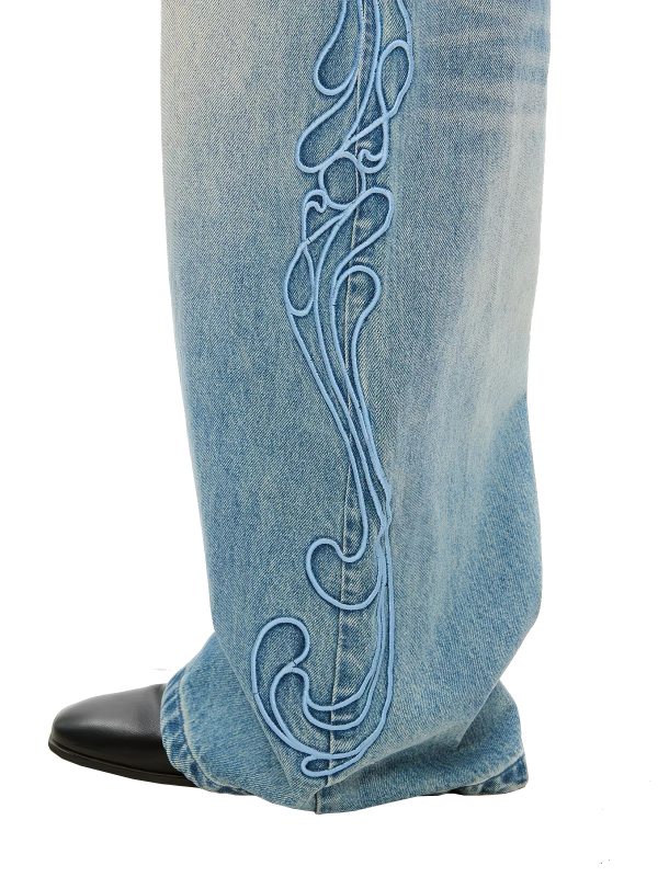 EMBD002 Men's 15 OZ 3D Raised Cord Embroidery Wide Leg Jeans