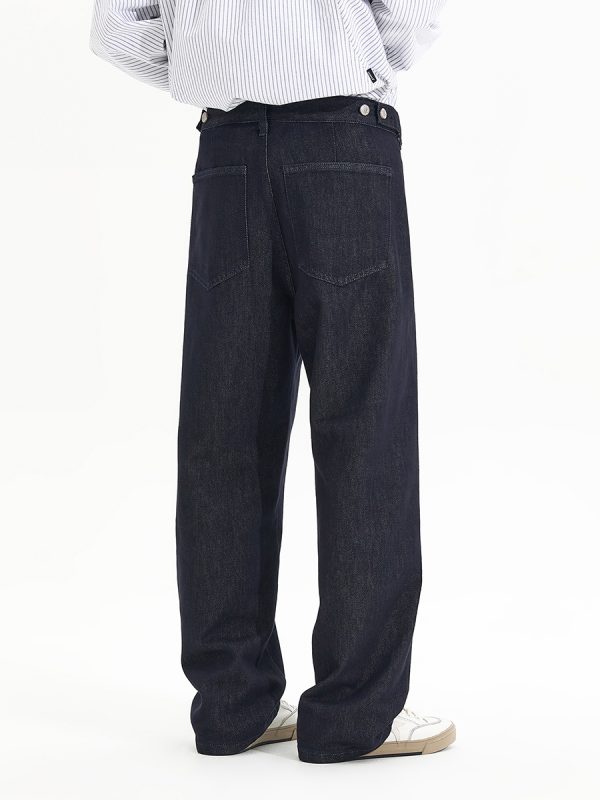 DK3057  Men's 12 OZ Dark Blue Black Raw Denim Relaxed Straight Jeans