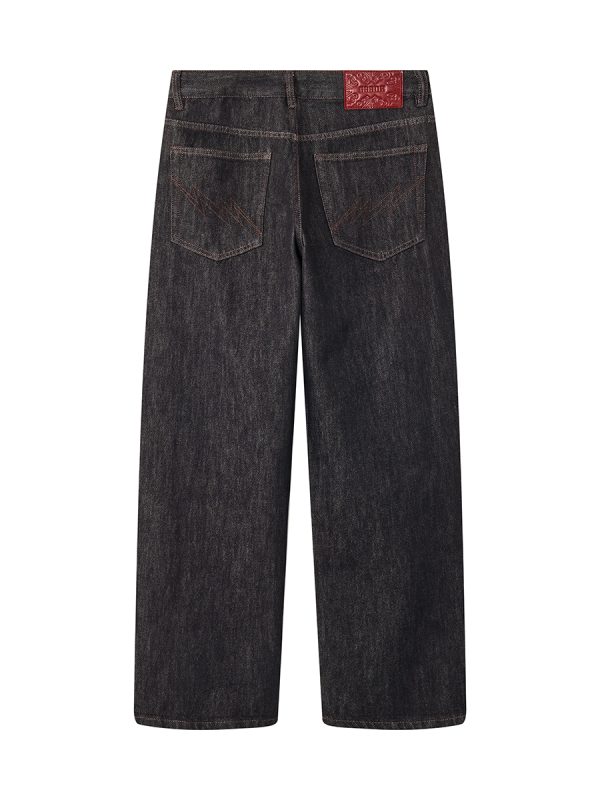 DK3070  Men's 13.6 OZ Black Raw Denim Loose Straight Jeans