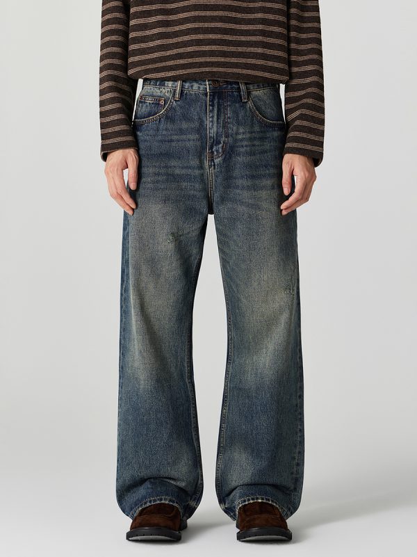 1790220819252543.jpg DL3100 Men's 13.2 OZ Distressed Vintage Wash Bootcut Jeans