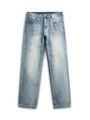 DZ2017  Men's 11.8 OZ Light Vintage Faded Wash Regular Straight Jeans