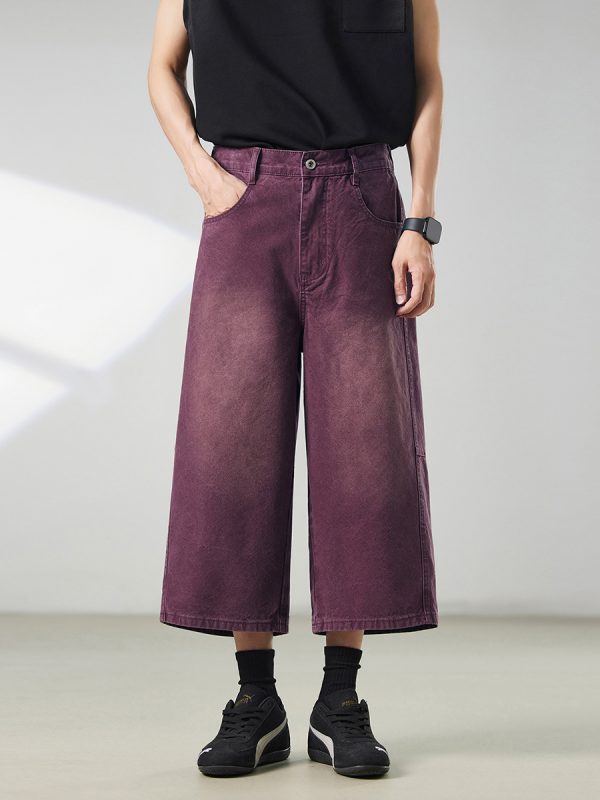 721  Men's Dyed Back‑half Elastic Waistband 8/10 Length Cropped Jeans
