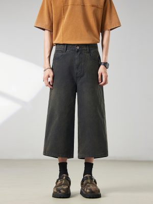 721  Men's Dyed Back‑half Elastic Waistband 8/10 Length Cropped Jeans