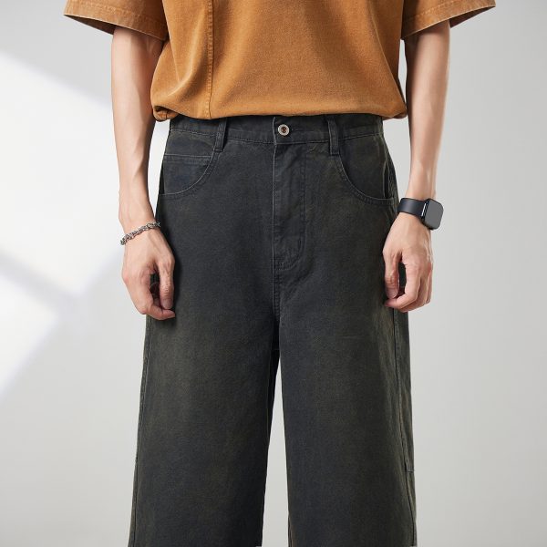 721  Men's Dyed Back‑half Elastic Waistband 8/10 Length Cropped Jeans
