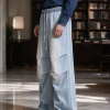 E6697  Men's 10.8 OZ Laser Etching Elastic Waist Baggy Parachute Denim Jeans